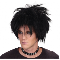 Carnaval verkleed Rockers pruik   heren   zwart haar   warrige haren