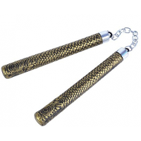 Carnaval verkleed wapen   Ninja nunchaku stokjes   goud   25 cm   kunststof