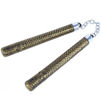 Carnaval verkleed wapens Ninja nunchaku stokjes   goud   25 cm   kunststof