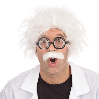 Einstein pruik met snor   verkleedpruik heren   gekke professor/scheikunde leraar pruik