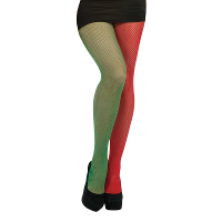 Visnet verkleed panty   rood/groen   kerstelf   voor dames   one size M/L