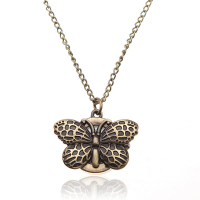 Bronze Butterfly Long Necklace Chain Women Pocket Watch
