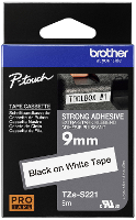 Brother TZe S221 Labeltape extra sterk klevend PET Tapekleur: Wit Tekstkleur: Zwart 9 mm 8 m