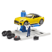 Bruder bworld Car Service Centre + BRUDER Roadster speelgoedvoertuig