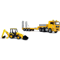 Bruder MAN TGA Dieplader met JCB MIDI Baggerlader modelvoertuig