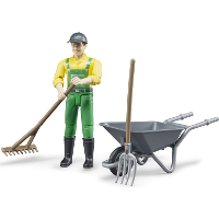 Bruder bworld boer met kruiwagen en gereedschap speelfiguur