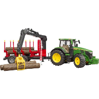 Bruder John Deere 7R 350 met aanhanger en 4 boomstammen