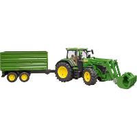 Bruder John Deere 7R 350 met Frontlader en transportaanhanger modelvoertuig