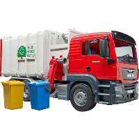 Bruder MAN TGS vuilniswagen zijlader modelvoertuig