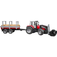 Bruder Massey Ferguson 7480 met voorlader en houttrailer modelvoertuig