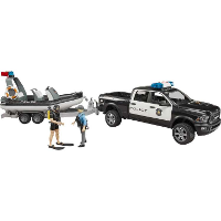 Bruder RAM 2500 politietruck met boot + trailer en 2 figuren modelvoertuig