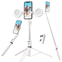 BT12 Selfie Stick Tripod met Vullingslicht Roestvrijstalen Telefoon Selfie Stick bluetooth Afstandsbediening Stabiele Dr
