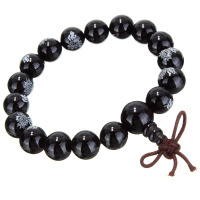 Buddha Word Lotus Black Agate Buddhist Beads Mala Bracelet