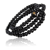 Buddhist Buddha Multi Chain Black Bead Bracelet Necklace