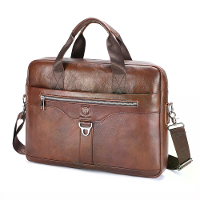 BULLCAPTAIN 16 Inch Hand Laptop Heren Zaken Aktetas Waterproof Koehuid Leer Grote Capaciteit Meerdere Kantoor Reis Schou