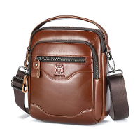 BULLCAPTAIN 8 inch paardenhuid leren schoudertas voor mannen retro mode crossbody tas met handband meerdere ritszakcapac