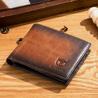 BULLCAPTAIN Echt Lederen RFID Blokkerende Portemonnee voor mannen, Retro Dunne Korte Multifunctionele ID Creditcard Houd