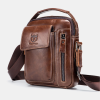 BULLCAPTAIN Echte Leren Zaken Schoudertas Vintage Mini Vintage Schoudertas Crossbody Tas voor Mannen Multifunctionele Le