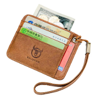 BULLCAPTAIN Heren Echt Leren Portemonnee Bedrijf Creditcard Houder Mini RFID Bescherming Kaart Tas Dunne Muntzak met Tou