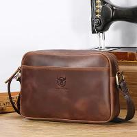 BULLCAPTAIN Heren Echt Leren Schoudertas Retro Grote Capaciteit Reistas Crazy Horse Leer Schoudertas Messenger Bag