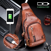 BULLCAPTAIN Heren Echte Leer USB Opladen Grote Capaciteit Zakelijke Casual Borsttas Schouder Crossbody Tas