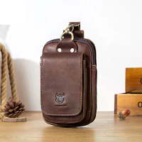 BULLCAPTAIN Heren Echte Leren Heuptas Casual Mode Kleine Zakelijk Tas Multifunctionele 7 inch Mobiele Telefoon Tas