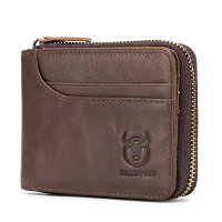 BULLCAPTAIN Heren Korte Portemonnee RFID Blokkerende Kaarthouder Koehuid Muntenzak Retro Echt Leer Clutch Rits Mannelijk
