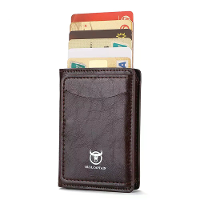 BULLCAPTAIN Heren Mobiele Telefoonhouder Kaart Houder RFID Blokkering Lederen Portemonnee Aluminium Doos Creditcard Houd