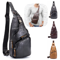 BULLCAPTAIN Heren Multi Pocket Leren Borstas Casual Sport Multifunctionele Grote Capaciteit Crossbody Schoudertas
