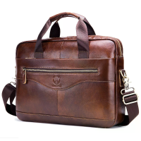 BULLCAPTAIN Laptoptas Schouder Messenger Bags Heren Echt Leer 14 inch Laptop Bag Heren Aktetas Kantoor Zakelijke Handtas