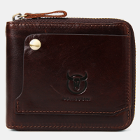 BULLCAPTAIN Mannen Echt Leer Multifunctionele Bifold Rits Portefeuilles RFID Anti magnetische Multi kaartsleuf Kaarthoud