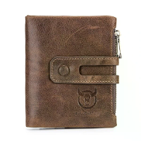BULLCAPTAIN Mannen Retro Echt Leren Portemonnee RFID Antidiefstal Multikaart Sleuf Portemonnee Kaart Houder Dubbele Rits