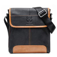 Bullcaptain® Men Genuine Leather Briefcase Casual Messenger Bag Black Crossbody Bag Shoulder Bag