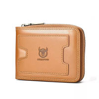 BULLCAPTAIN Retro Solid Rundleren Ritsen Heren Portemonnee Twee voudige Geldclip RFID Multi kaart Krediethouder