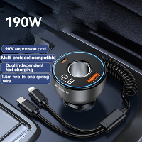 2 In 1 190W Autolader Snelladen met Uitschuifbare Datakabel Auto Oplaadadapter Stopcontact USB Converter