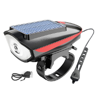 Cansses 3 in 1 Zonnefiets Koplamp XPE Lampkralen 1200mAh Batterij Waterdicht 3 Lichtmodi met 120db Hoorn voor Nachtfiets