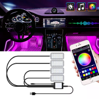 Car Led Interieur Ambient Voetstrip Licht Kit Met USB Aansluiting Achterlicht Muziekbediening App RGB Auto Decoratieve L