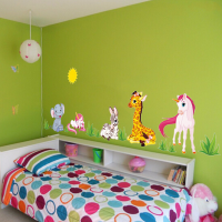 Cartoon Animal Elephant Giraffes Grass Bedroom Removable Wall Sticker Home Decor