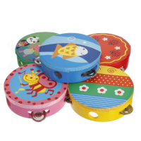 Cartoon Pattern Kid Shaking Handbell Tambourine Rattles Wooden Drum