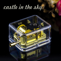 Castle In The Sky Hand Crack Transparent Golden Square Music Box