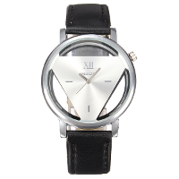 Casual Inverted Triangle Pu Leather Band Analog Women Men Quartz Watch