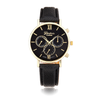 Casual Women Three Little Dials Pu Leahter Band Analog Wrist Watch