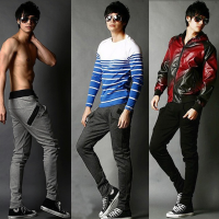 Casual Zipper Pocket Decoration Slacks Men Slim Sports Pants