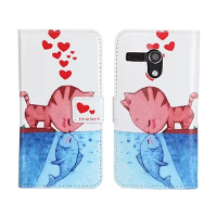 Cat & Fish Kiss Wallet Leather Case Cover For Moto G Smartphone