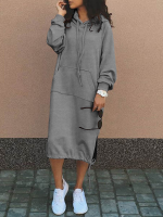 Dames Effen eenvoudige dagelijkse trekkoord kuitlengte hoodie met zak