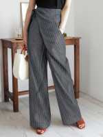 Dames gestreepte asymmetrische bandage ontwerp Casual wijde pijpen broek