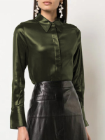 Damesmode Wilde lederen pure kleur dunne revers blouse