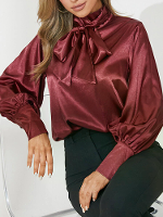 Celmia Lange Mouw Staande Kraag Casual Vrijetijds Effen Blouse Voor Vrouwen