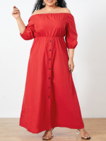 Solide off shoulder vrijetijds casual vakantiejurk voor dames