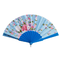 Handwaaier/Spaanse waaier Flowers   blauw   30 cm